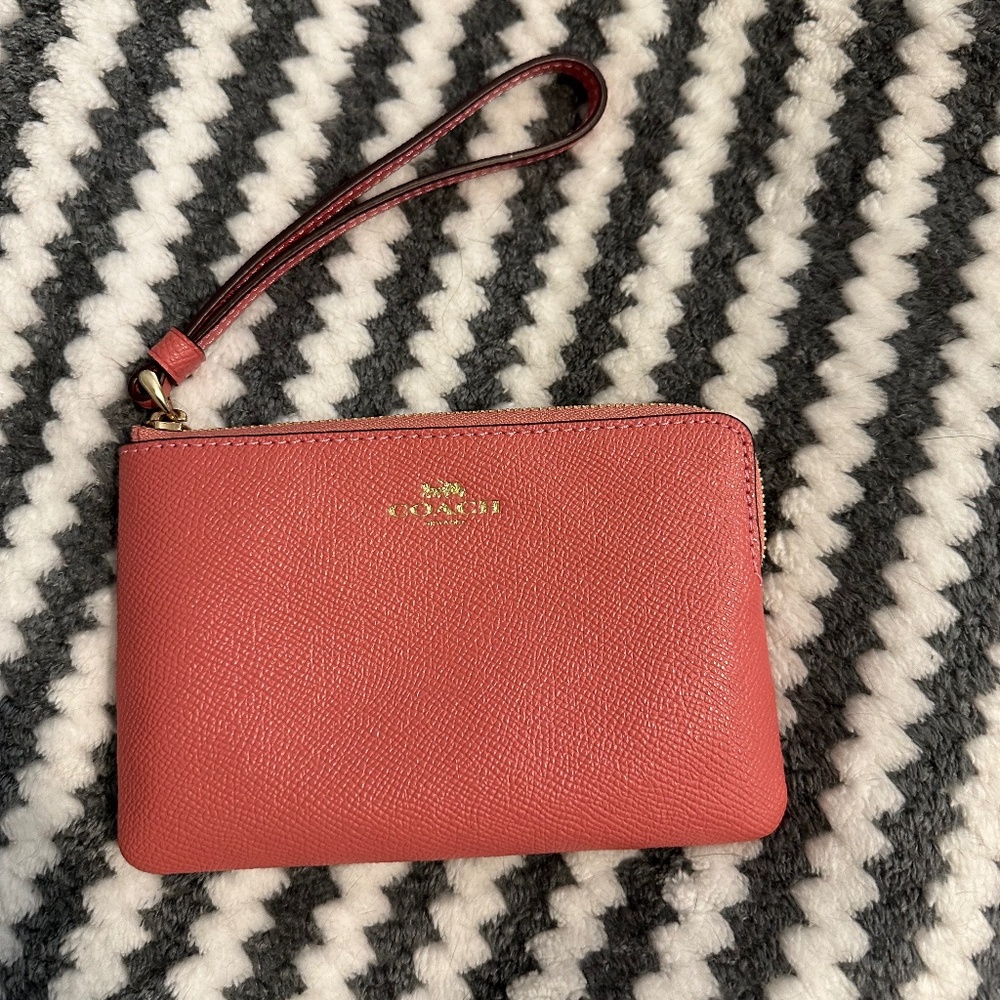 Coach corner zip leather pouch wristlet